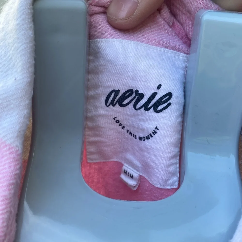 Aerie Pink and White Plaid Shirt - Picture 2 of 4